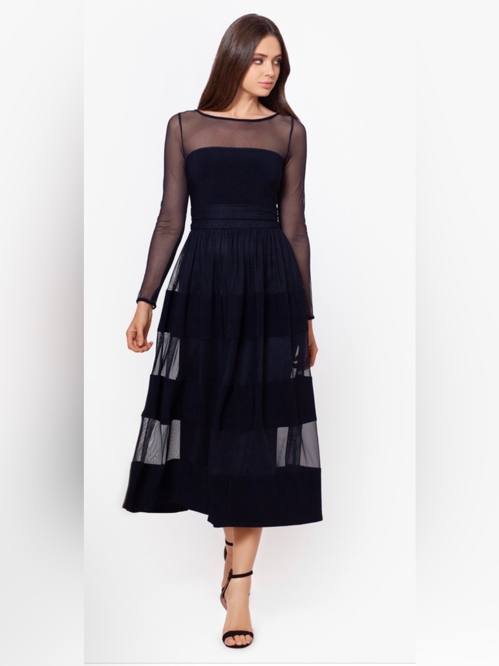 NWT Betsy & Adam Bailey Illusion Midi Dress | Navy | Size: 14